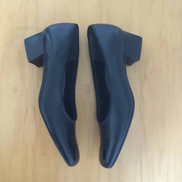 Naturalizer Paige Black Square Toe Real Leather Low Chunky Heel Shoe Size 7 M US - Picture 5 of 8